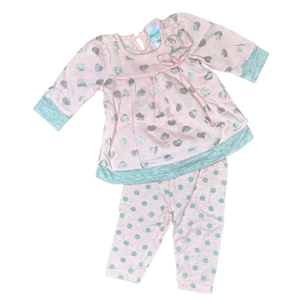 NB 0-3M Baby Pink Heart Polka Dot Outfit Set